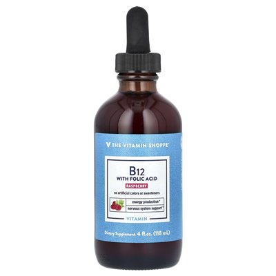 Witaminy Shoppe, witamina B12 z kwasem foliowym, maliną, 4 fl oz (118 ml)