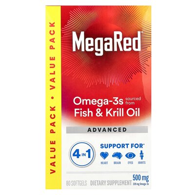 Schiff, Megared, Omega-3S Fish &amp Krill Oil, Advanced 4in1, wanilia, 500 mg, 80 miękkich
