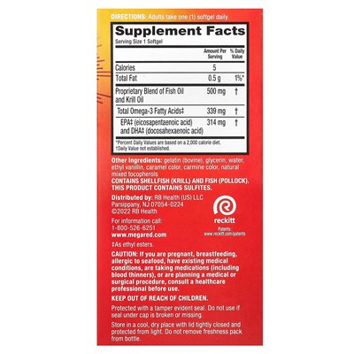 Schiff, Megared, Omega-3S Fish &amp Krill Oil, Advanced 4in1, wanilia, 500 mg, 80 miękkich