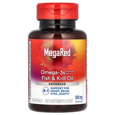 Schiff, Megared, Omega-3S Fish &amp Krill Oil, Advanced 4in1, wanilia, 500 mg, 80 miękkich