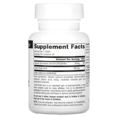 Source Naturals, Athletic Series, Kwas Trans-Ferulowy, 250 mg, 60 Tabletek Source Naturals, Athletic Series, Kwas Trans-Ferulowy, 250 mg, 60 Tabletek