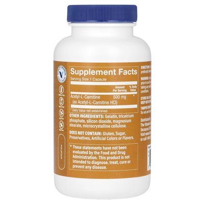 Witaminy Shoppe, acetylo-l-karnityna, 500 mg, 120 kapsułek