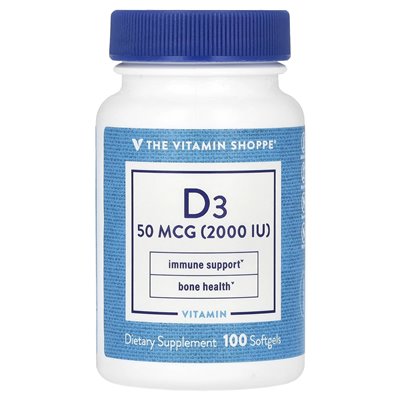 Witaminy Shoppe, witamina D3, 50 mcg (2000 IU), 100 miękkich