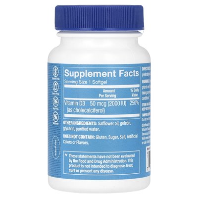 Witaminy Shoppe, witamina D3, 50 mcg (2000 IU), 100 miękkich