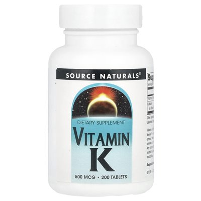 Źródło Naturals, witamina K, 500 mcg, 200 tabletek