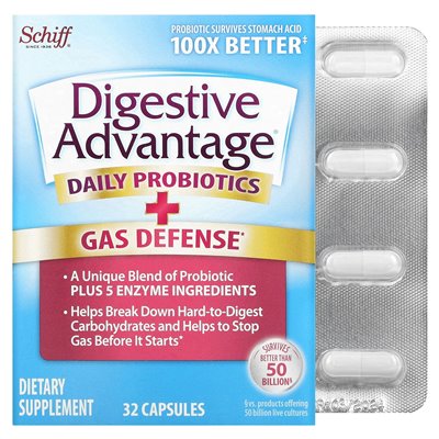Schiff Digestive Advantage Daily Probiotics + Gas Defense 32 Capsules
