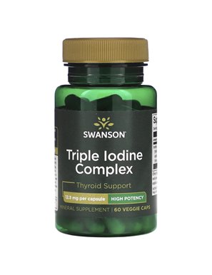 Swanson, Potrójny Kompleks Jodowy, Wysokiej Mocy, 12,5 mg, 60 Wegetariańskich Kapsułek Swanson, Potrójny Kompleks Jodowy, Wysokiej Mocy, 12,5 mg, 60 Wegetariańskich Kapsułek