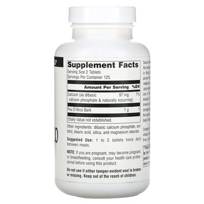 Source Naturals, Pau D'Arco, 500 mg, 250 tabletek (250 mg na tabletkę) Source Naturals, Pau D'Arco, 500 mg, 250 tabletek (250 mg na tabletkę)