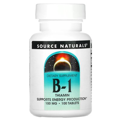 Źródło Naturals, B-1, tiamina, 100 mg, 100 tabletek Źródło Naturals, B-1, tiamina, 100 mg, 100 tabletek