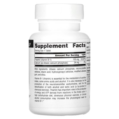 Źródło Naturals, B-1, tiamina, 100 mg, 100 tabletek Źródło Naturals, B-1, tiamina, 100 mg, 100 tabletek
