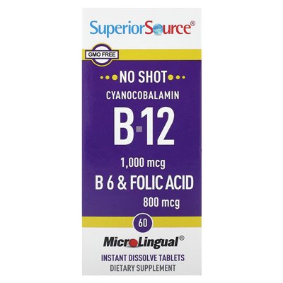 Höchste Quelle, Cyanocobalamin B-12, B-6 und Folsäure, 60 mikrolinguale Auflösungstabletten