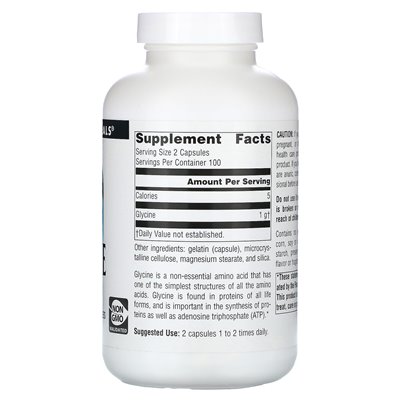 Source Naturals, Glicyna, 500 mg, 200 kapsułek (250 mg na kapsułkę) Source Naturals, Glicyna, 500 mg, 200 kapsułek (250 mg na kapsułkę)