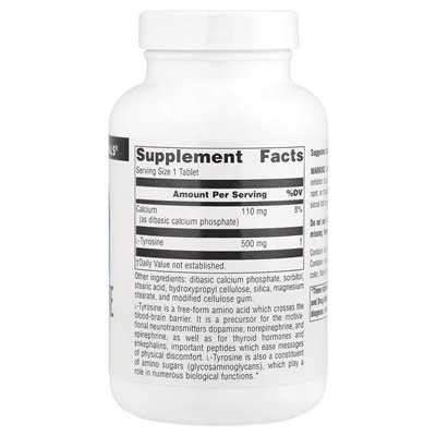 Źródło Naturals, L-tyrozyna, 500 mg, 100 tabletek