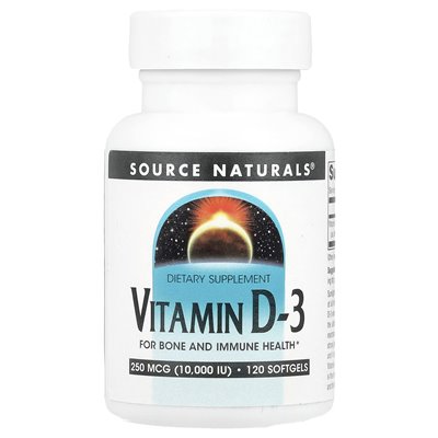 Source Naturals, Witamina D-3, 10,000 IU (250 mcg), 120 Softgeli