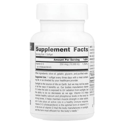 Source Naturals, Witamina D-3, 10,000 IU (250 mcg), 120 Softgeli