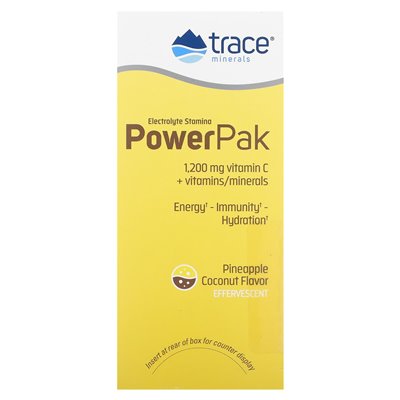 Trace Minerals ®, Elektrolity Wytrzymałościowe PowerPak, Ananas i Kokos, 30 saszetek, 0,22 uncji (6,1 g) każda