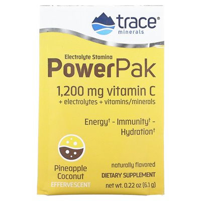 Trace Minerals ®, Elektrolity Wytrzymałościowe PowerPak, Ananas i Kokos, 30 saszetek, 0,22 uncji (6,1 g) każda