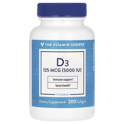 The Vitamin Shoppe, witamina D3, 125 MCG (5000 IU), 200 miękkich