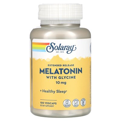 Solaray, Melatonina z wydalonym uwalnianiem z glicyną, 10 mg, 100 Vegcaps