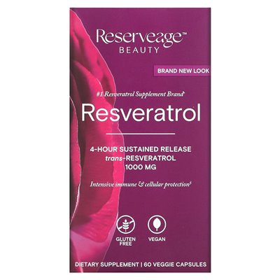 Reserveage Beauty, Resveratrol, Trans-Resveratrol, 1000 mg, 60 Veg Capsules (500 mg per capsule)