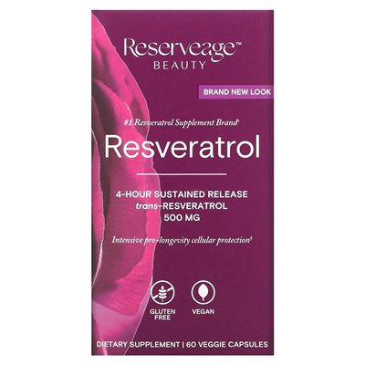 Reservage Beauty, Resveratrol, Trans-Resveratrol, 500 mg, 60 Gemüsekapseln