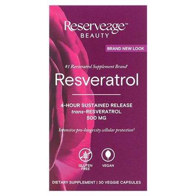 Reserveage Beauty, Resveratrol, 4 Stunden verzögerte Freisetzung, 500 mg, 30 Gemüsekapseln