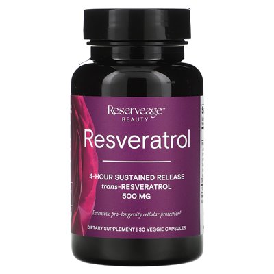 Reserveage Beauty, resweratrol, 4-godzinne trwałe wydanie, 500 mg, 30 kapsułek warzywnych