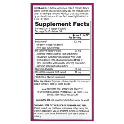 Reserveage Beauty, Bergamot Cholesterol Support, 30 Capsules wegetariańskich Reserveage Beauty, Bergamot Cholesterol Support, 30 Capsules wegetariańskich