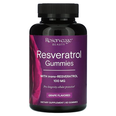 Reserveage Beauty, resveratrol gummy, grape flavor, 100 mg, 60 gummies (50 mg per gummy)