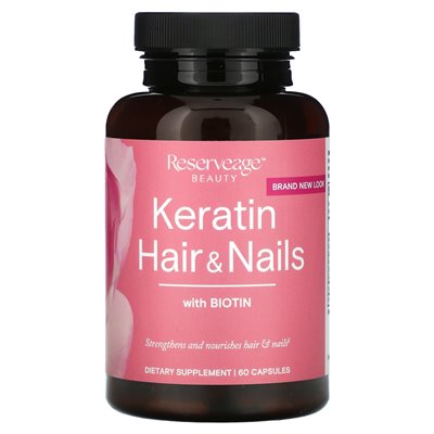 Reservage Beauty, Keratin Hair & Nails with Biotin, 60 Capsules