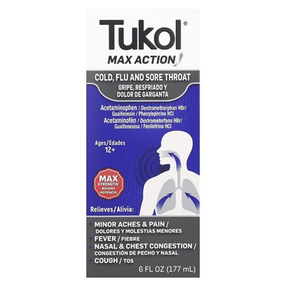 Tukol, Max Action, Cold, Flu i ból gardła, w wieku 12+, 6 fl oz (177 ml)