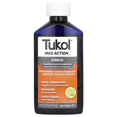 Tukol, Max Action, Sinus, w wieku 12 lat i więcej, naturalny imbir, 6 fl oz (177 ml)