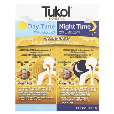Tukol, kochanie.Multi-symptomowa zimna i grypa, dzień i noc w czasie, w wieku 12+, naturalny miód, 2 paczki, 4 fl oz (118 ml)
