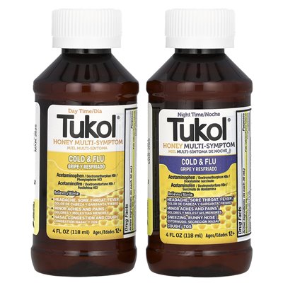 Tukol, kochanie.Multi-symptomowa zimna i grypa, dzień i noc w czasie, w wieku 12+, naturalny miód, 2 paczki, 4 fl oz (118 ml)