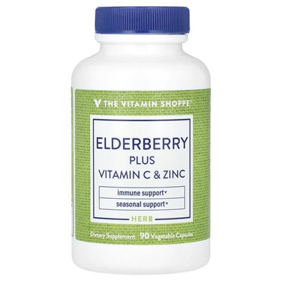 Witaminy Shoppe, Elderberberry Plus witamina C &amp cynk, 90 kapsułek warzywnych