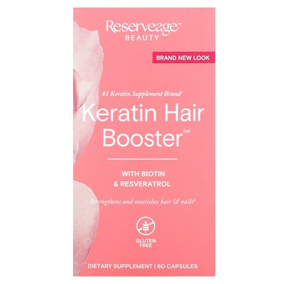 Reserveage Beauty, wzmacniacz włosów keratyny z biotyną i resweratrolem, 60 kapsułek