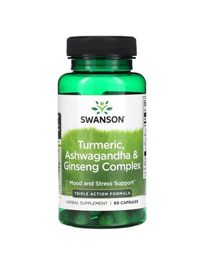 Swanson, Kurkuma, Ashwagandha & Kompleks Żeń-Szenia, 60 Kapsułek