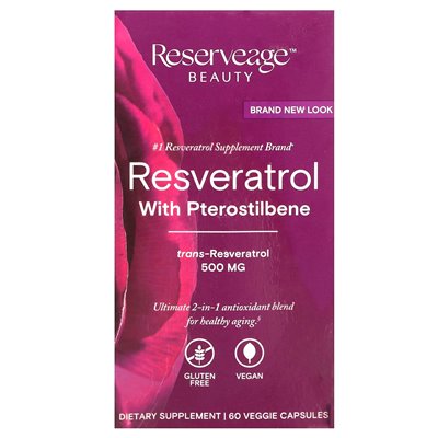 Reserveage Beauty, Resveratrol with Pterostilbene, 500mg, 60 Veg Capsules
