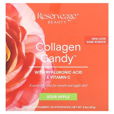 Reservage Beauty, Candy Collagen, Sour Apple, 20 sticks, 0.1 oz (3.35 g)