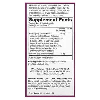Reservage Beauty, resweratrol, 100 mg, 60 kapsułek wegetariańskich Reservage Beauty, resweratrol, 100 mg, 60 kapsułek wegetariańskich
