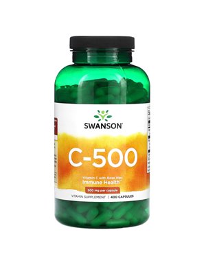 Swanson, C-500, Witamina C z Owocami Dzikiej Róży, 500 mg, 400 Kapsułek