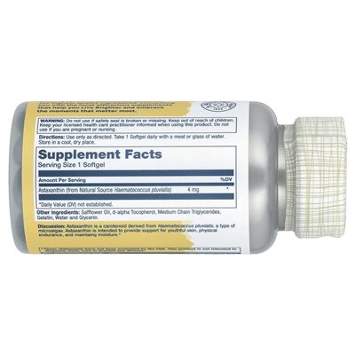 Solaray, astaksantyna, 4 mg, 60 miękkich Solaray, astaksantyna, 4 mg, 60 miękkich
