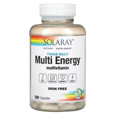 Solaray, Zweimal täglich, Multi-Energie, Multivitamin, Eisenfrei, 120 Kapseln