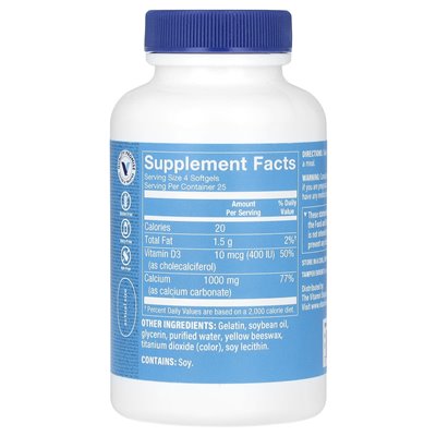 Witaminy Shoppe, wapń 1000, 1000 mg, 100 softgels (250 mg na softgel)