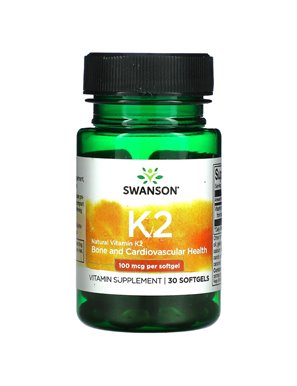 Swanson, Naturalna Witamina K2, 100 mcg, 30 Softgeli Swanson, Naturalna Witamina K2, 100 mcg, 30 Softgeli