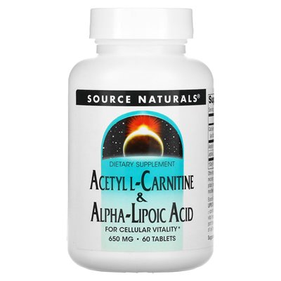 Źródło Naturals, acetyl-karnityna i kwas alfa-lipoinowy, 650 mg, 60 tabletek