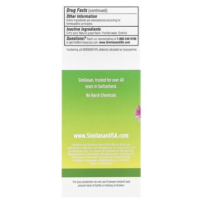 Similasan, Kids Cold &amp Mucus Relief, Kids 2+, Natural Grape, 4 Fl Oz (118 ml)