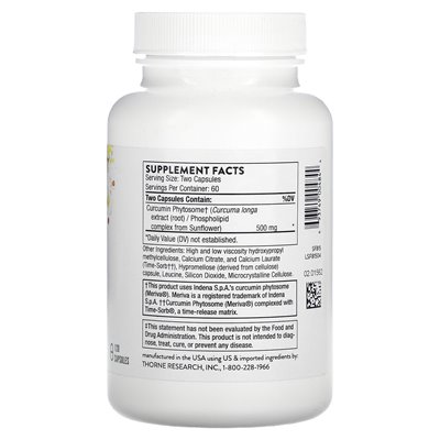 Thorne, fitosom kurkuminy, trwałe uwalnianie, 500 mg, 120 kapsułek Thorne, fitosom kurkuminy, trwałe uwalnianie, 500 mg, 120 kapsułek