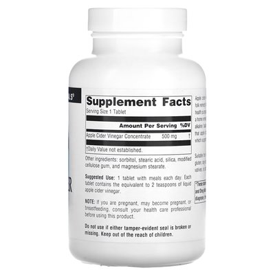 Źródło Naturals, Ocet jabłkowy, 500 mg, 180 tabletek