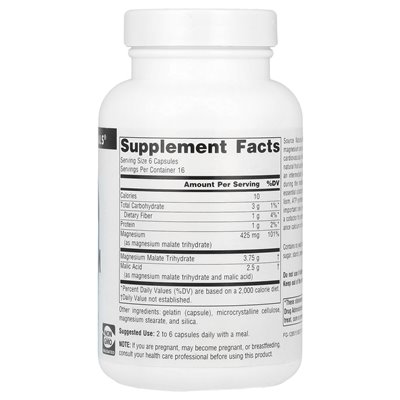 Źródło Naturals, Magnez Malate, 3750 mg, 100 kapsułek (625 mg na kapsułkę)